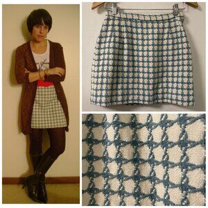 Vintage 60s Mod Blue White Tweed Mini Skirt | Size XS/S